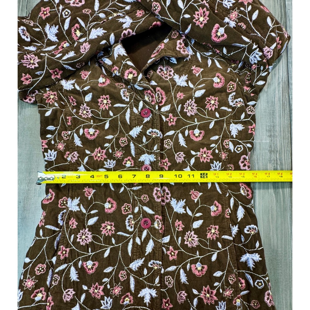 Johnny Was Embroidered Corduroy Long Coat Jacket Brown Floral Boho Whimsigoth S - Picture 9 of 10